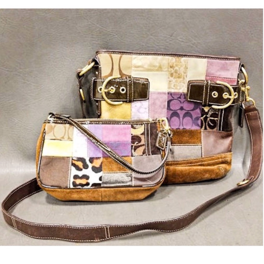 2 Vintage COACH Limited Ed Suede Patchwork Bags - Picture 2 of 8